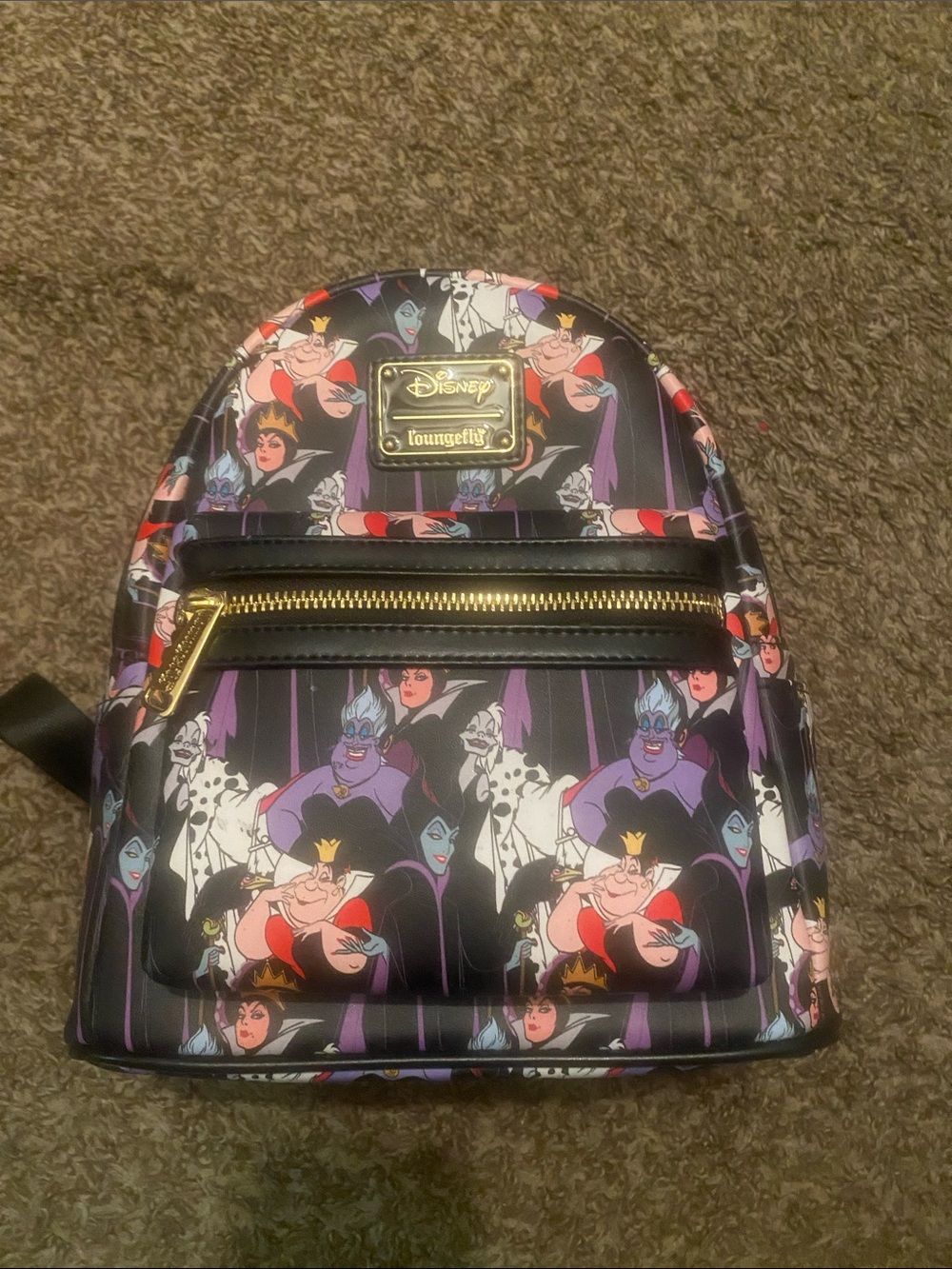 Loungefly Black Disney Villains Mini Backpack with Multicolor Character Print